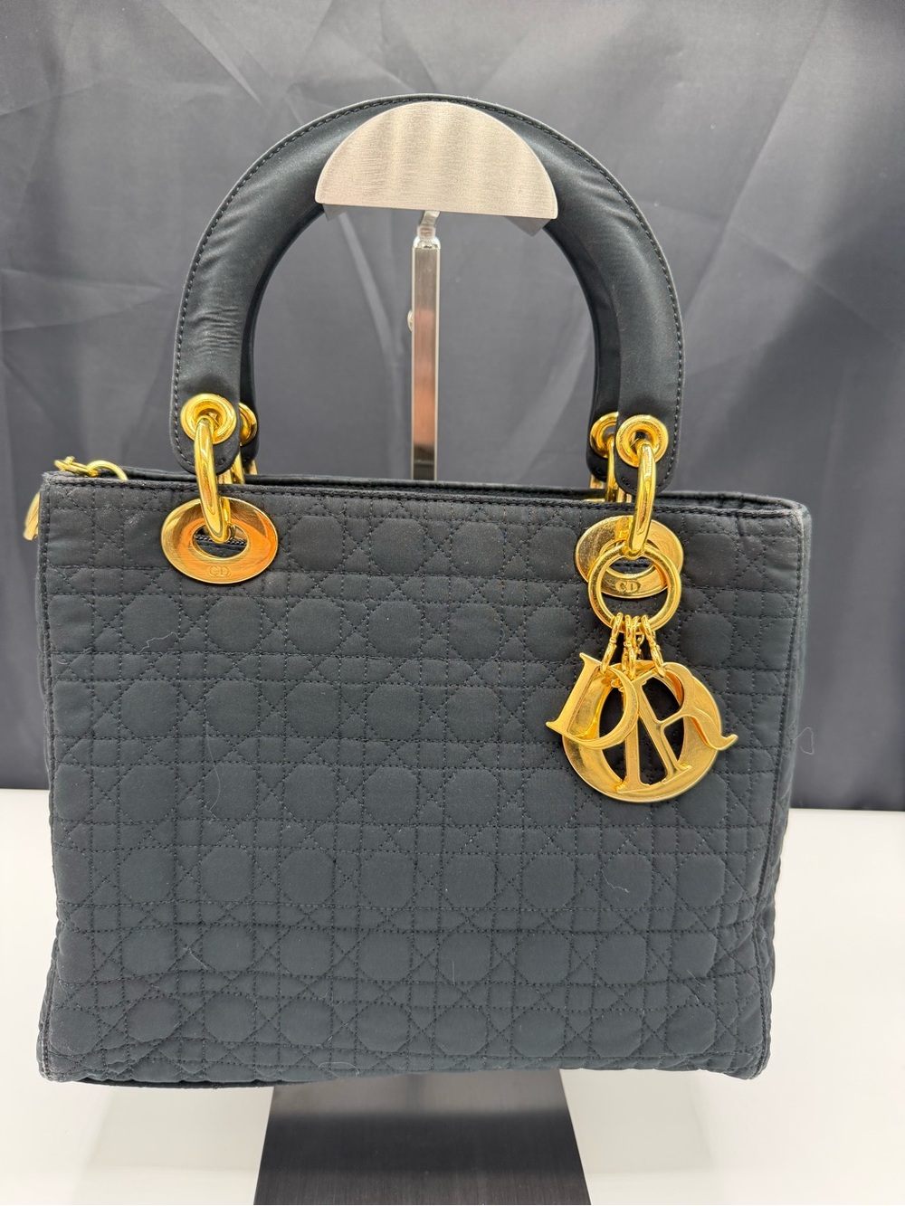 Pre-loved Christian Dior Black quilted Nylon Lady Dior handbag with gold HW